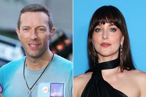 Chris Martin of Coldplay performs at Rockefeller Plaza on October 8, 2024 in New York City. Dakota Johnson attends A24's "Materialists" premiere at DGA Theater on June 07, 2025 in New York City.