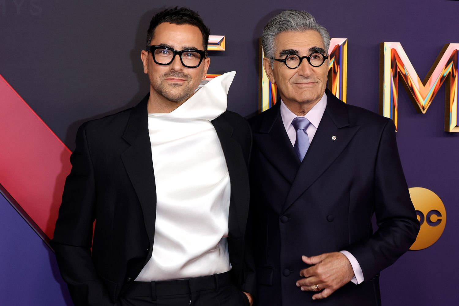 Dan Levy and Eugene Levy attend the 76th Primetime Emmy Awards in L.A. on Sept. 15, 2024