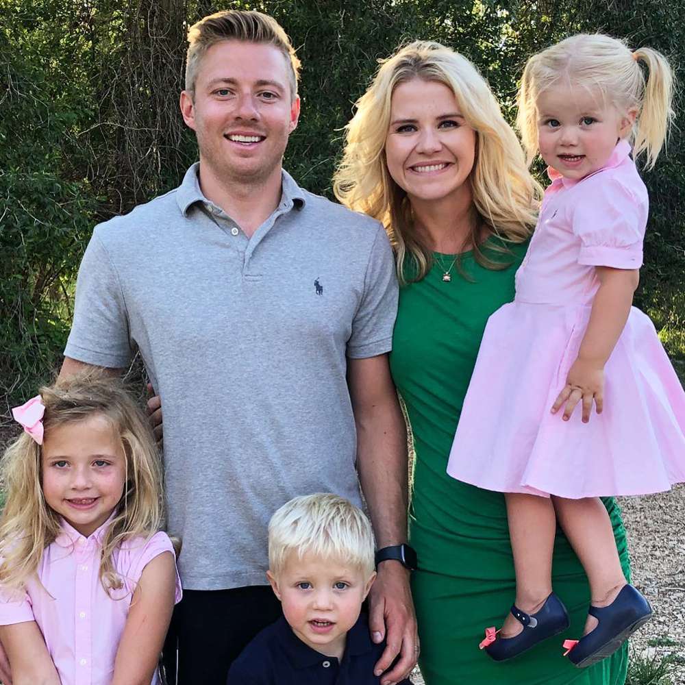 Elizabeth Smart and husband Matthew Gilmour pose for a photo with their 3 kids Chloe, James and Olivia in June 2021.