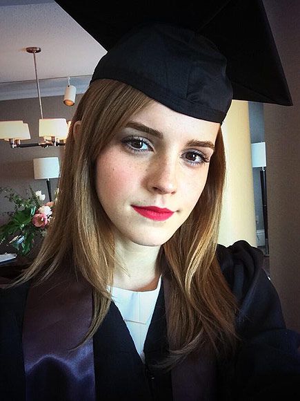 Emma Watson at her college graduation from Brown University in 2014 
