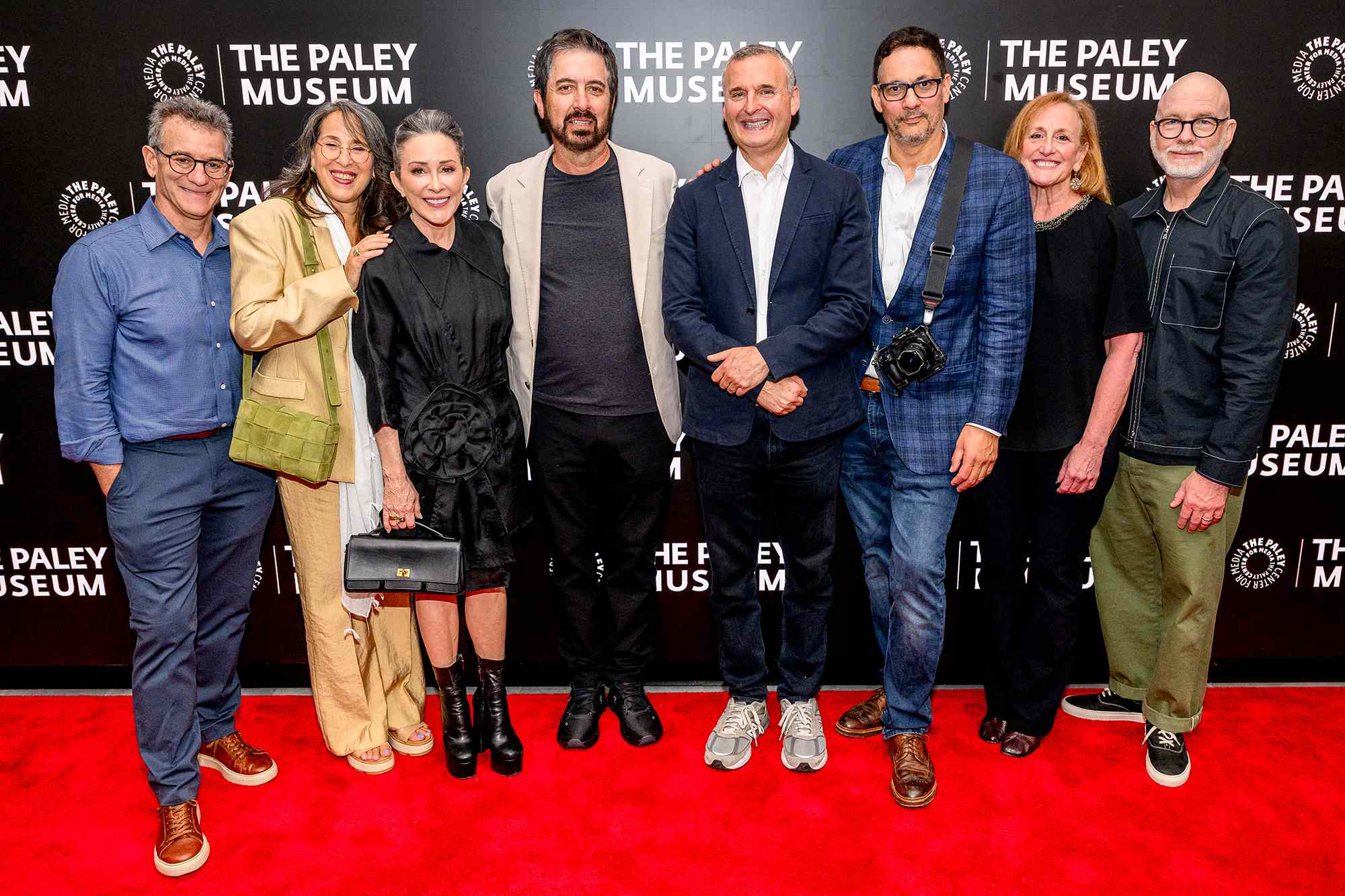 (L_R) Lew Schneider, Maggie Wheeler, Patricia Heaton, Ray Romano, Phil Rosenthal, Tom Caltabiano, Cindy Chupack and Aaron Shure attend the 30 Years Of "Everybody Loves Raymond": An Evening With The Legends Of The Classic Sitcom event at The Paley Museum on June 16, 2025 in New York City