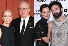 Carrie Coon and Tracy Letts attend the HBO & Max Post Emmys Reception on September 15, 2024 in West Hollywood, California ; Rebecca Hall and Morgan Spector attend
