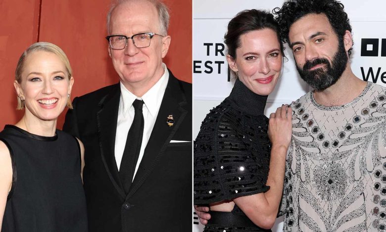 Carrie Coon and Tracy Letts attend the HBO & Max Post Emmys Reception on September 15, 2024 in West Hollywood, California ; Rebecca Hall and Morgan Spector attend