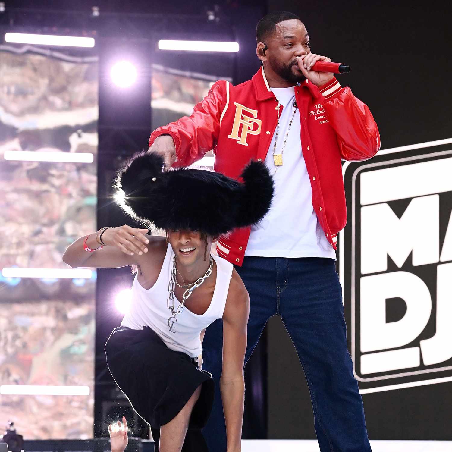 Will Smith and Jaden Smith on stage at Capital's Summertime Ball 2025