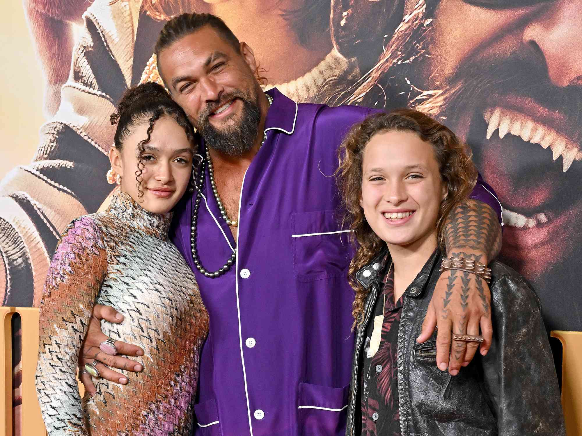 Lola Iolani Momoa, Jason Momoa, and Nakoa-Wolf Manakauapo Namakaeha Momoa attend the Los Angeles Premiere of Netflix's 'Slumberland' at AMC Century City 15 on Nov. 9, 2022, in Century City, Calif.