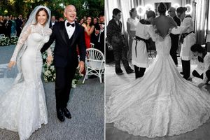 Lauren Sánchez and Jeff Bezos on their wedding day / Lauren Sánchez at her dress fitting