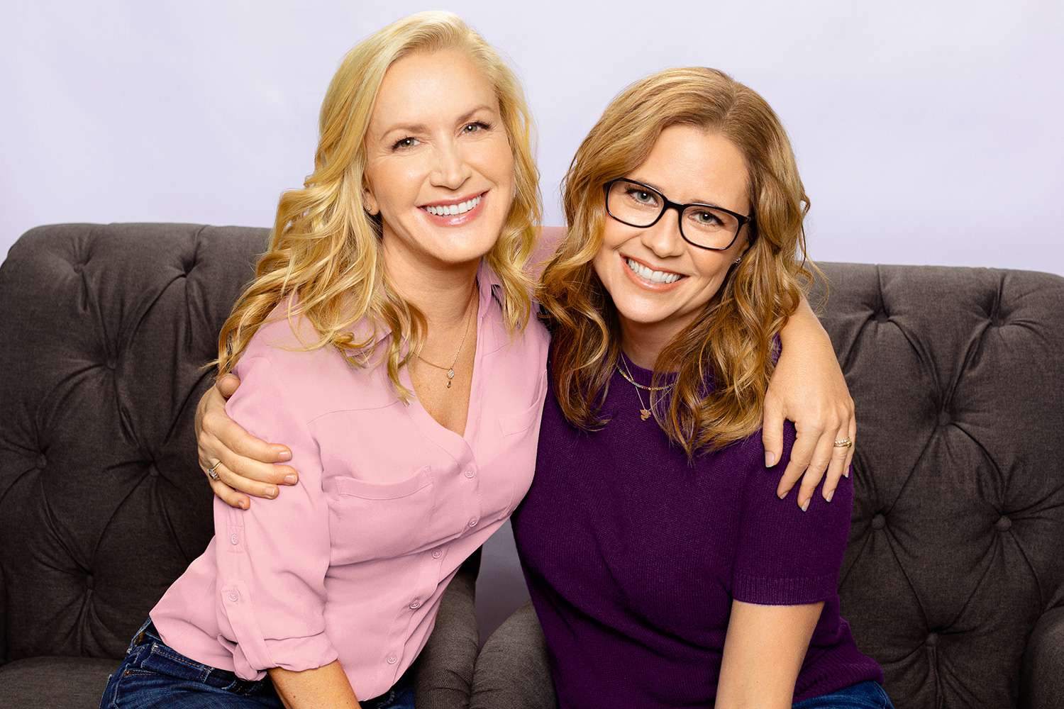 Angela Kinsey and Jenna Fischer in a promotional photo for their 2022 book 'The Office BFFs: Tales of The Office from Two Best Friends Who Were There'