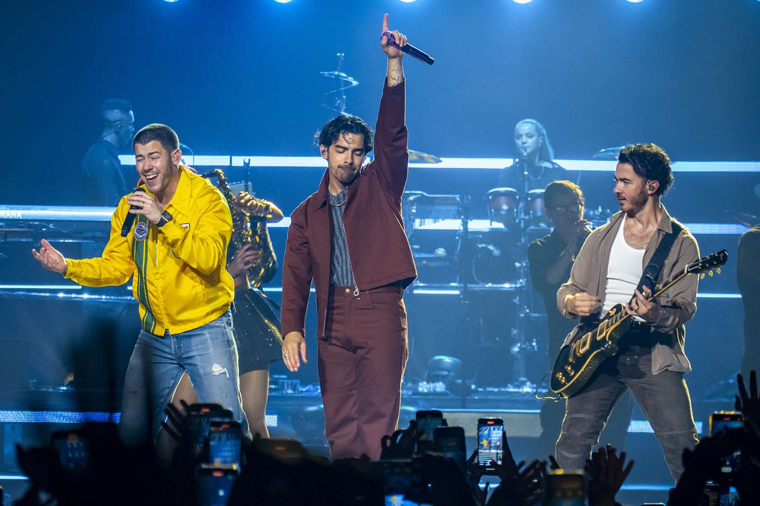 Nick Jonas, Joe Jonas and Kevin Jonas of Jonas Brothers Perform at Forum di Assago on September 24, 2024 in Milan, Italy.