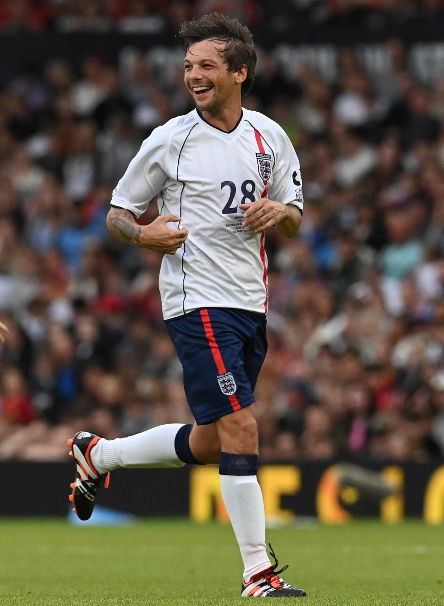 Louis Tomlinson At Old Trafford in Manchester, former footballers and celebrity teammates unite for Soccer Aid 2025