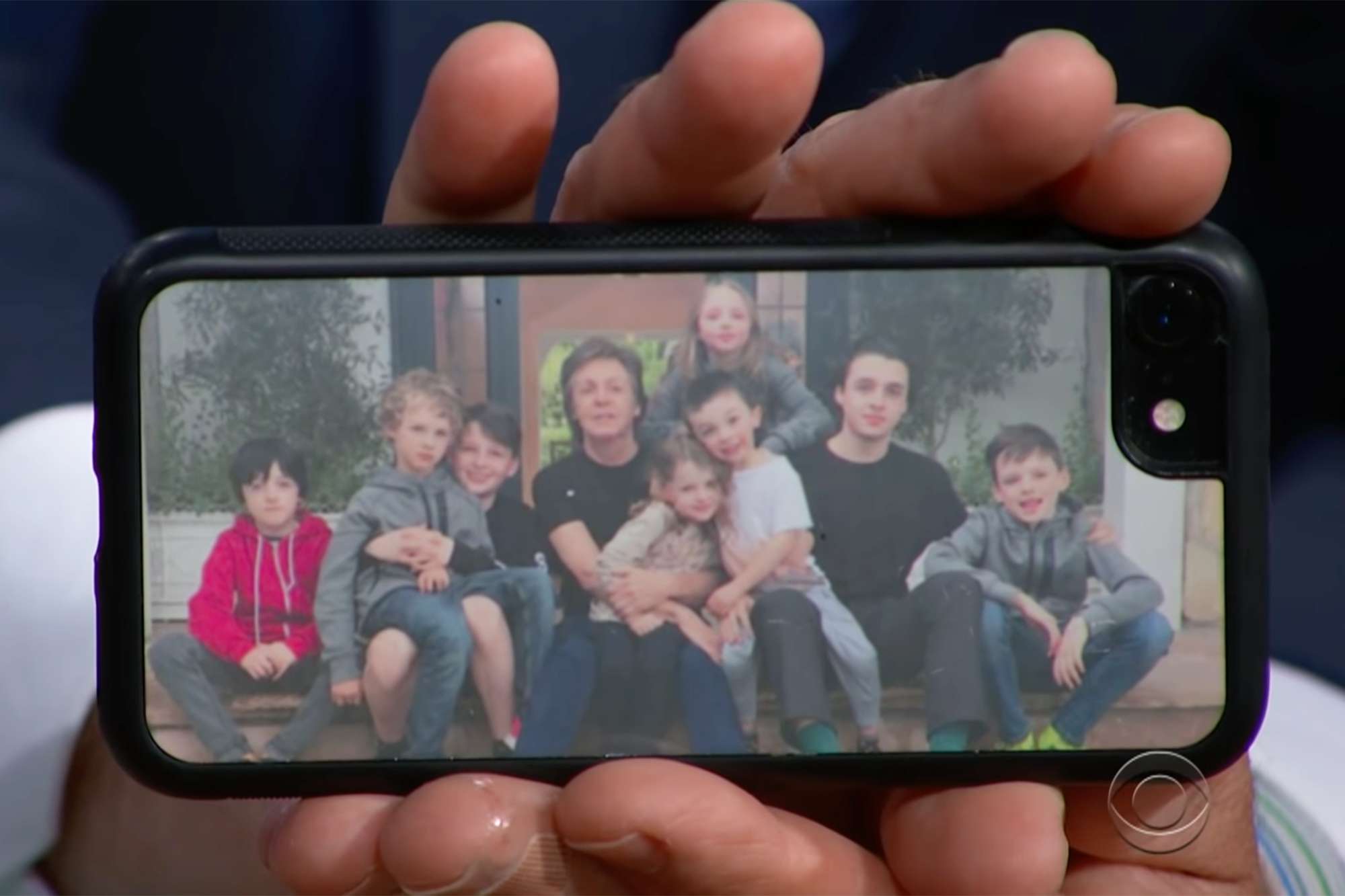 Paul McCartney shows off his phone case on The Late Show with Stephen Colbert