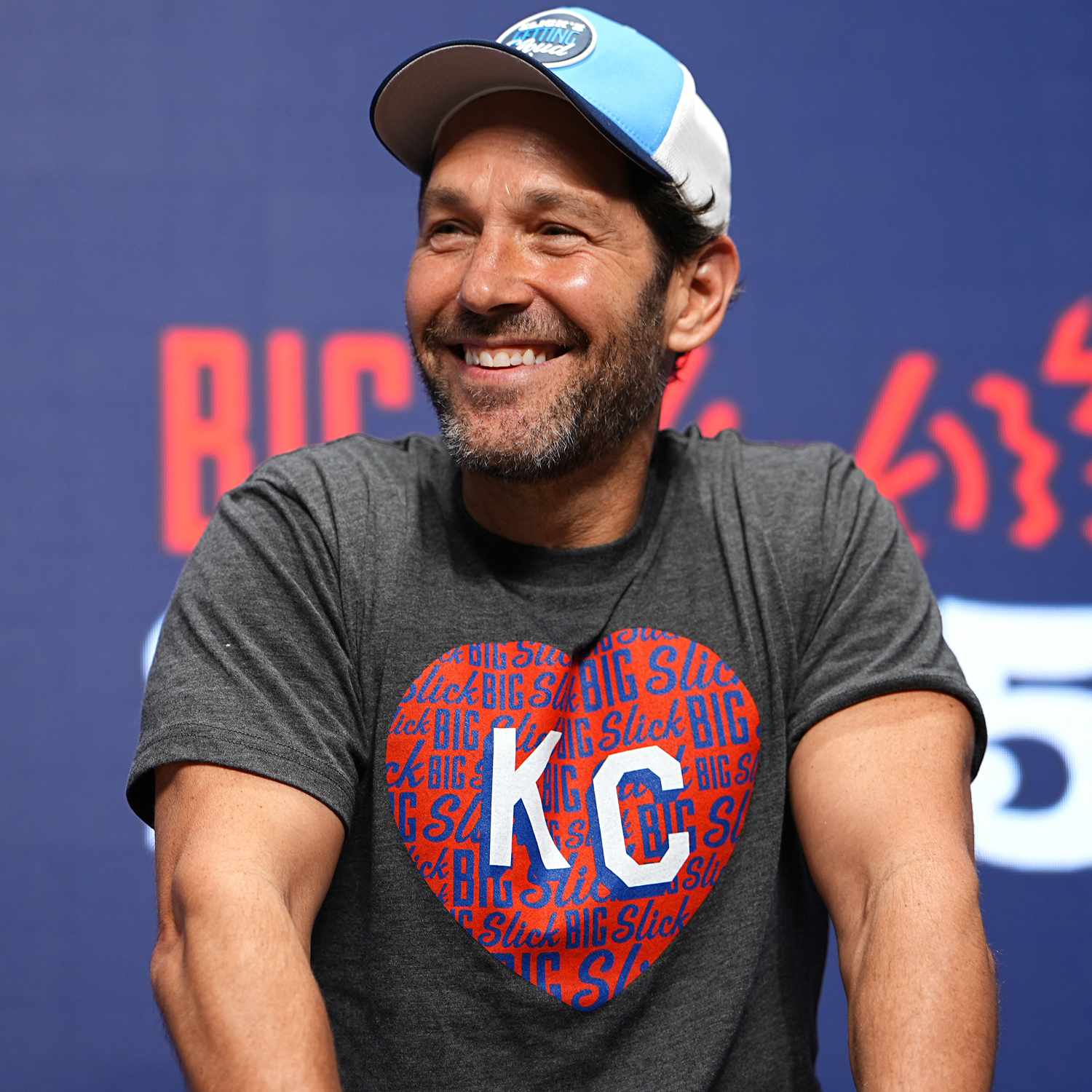 Paul Rudd reacts while speaking on a panel during the Big Slick Celebrity Weekend benefiting Children's Mercy 