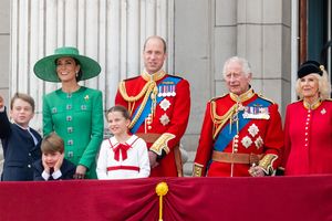 Prince George of Wales, Prince Louis of Wales, Catherine, Princess of Wales, Princess Charlotte of Wales, Prince William of Wales, King Charles III and Queen Camilla on the balcony during Trooping the Colour on June 17, 2023 in London, England. Trooping the Colour is a traditional parade held to mark the British Sovereign's official birthday. It will be the first Trooping the Colour held for King Charles III since he ascended to the throne
