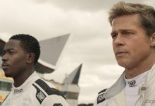 (L-r) DAMSON IDRIS as Joshua Pearce and BRAD PITT as Sonny Hayes in Apple Original Films’ “F1® The Movie,”