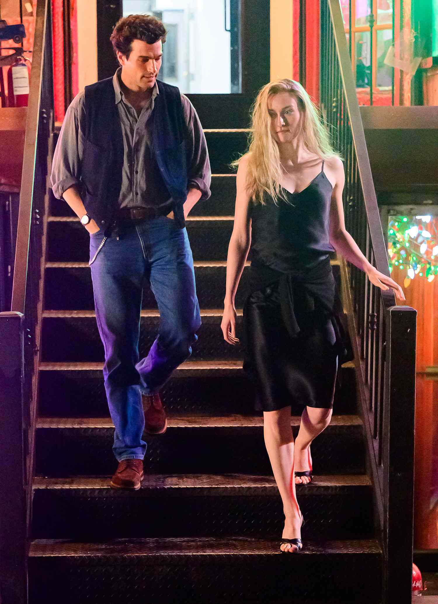 Sarah Pidgeon channels Carolyn Bessette alongside Paul Kelly as John F. Kennedy Jr. while filming FX's American Love Story on the streets of New York's Lower East Side