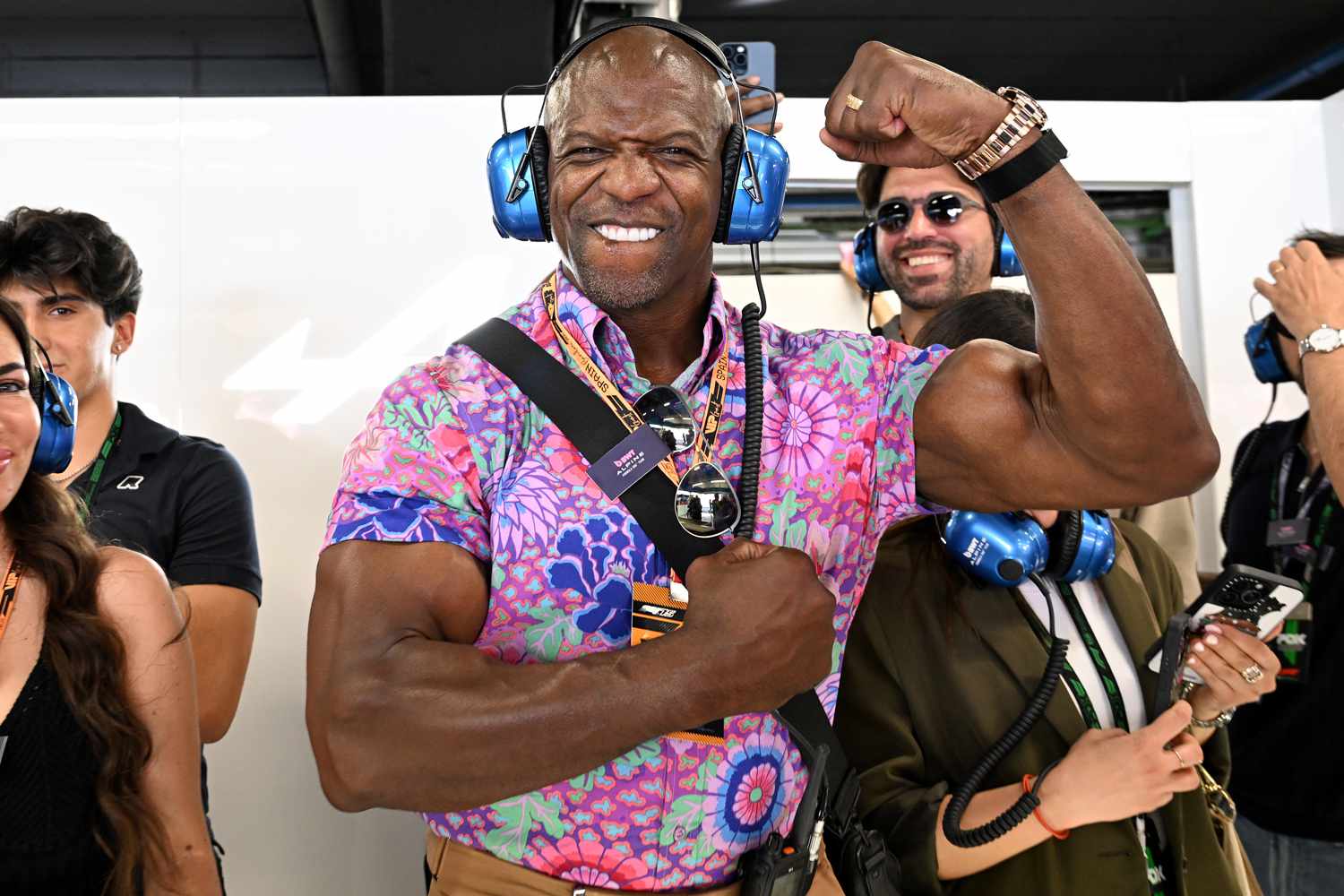 Terry Crews in the Alpine F1 garage during practice ahead of the F1 Grand Prix of Spain at Circuit de Barcelona-