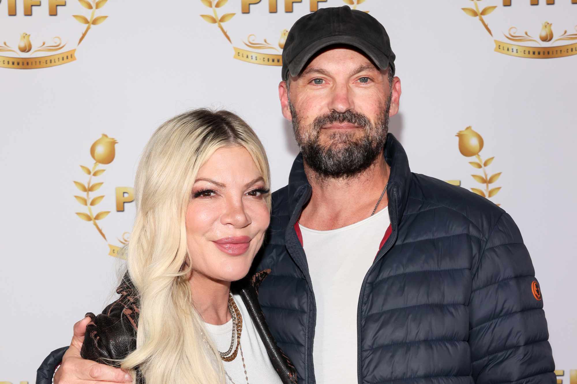 Tori Spelling (L) and Brian Austin Green (R) attend the Pasadena International Film Festival's opening night screening of "The Best Pizza In LA" at Laemmle NoHo 7 on April 03, 2025 in North Hollywood, California. 