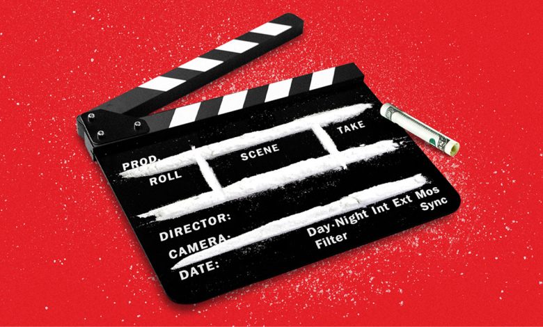 Illustration of a directors clapboard with cocain on it