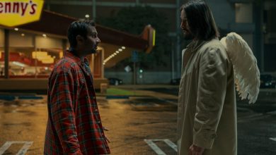 Aziz Ansari as Arj and Keanu Reeves as Gabriel in Good Fortune.
