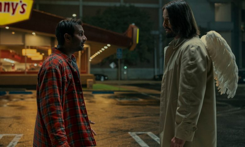 Aziz Ansari as Arj and Keanu Reeves as Gabriel in Good Fortune.
