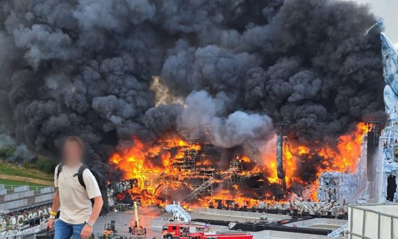 a fire at the festival site of the Tomorrowland electronic music festival, Wednesday 16 July 2025, in Boom. The first weekend of the festival takes place at the