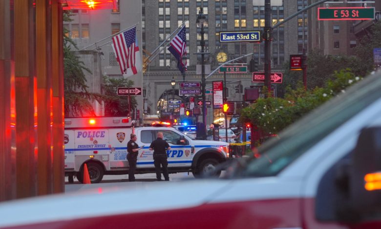The scene in Midtown Manhattan Monday night after the deadly shooting at the NFL