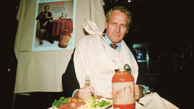 Paul Newman posed in 1983 for the launch of Newman’s Own pasta sauce, which he donated — along with monetary funds — to victims of the Bay Area earthquake in 1989.