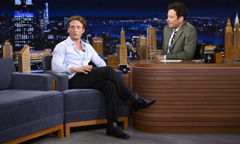 Jeremy Allen White during an interview with host Jimmy Fallon on Thursday