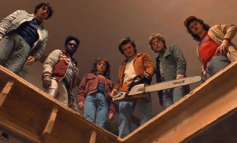 Finn Wolfhard as Mike Wheeler, Caleb McLaughlin as Lucas Sinclair, Natalia Dyer as Nancy Wheeler, Joe Keery as Steve Harrington, Charlie Heaton as Jonathan Byers, and Gaten Matarazzo as Dustin Henderson