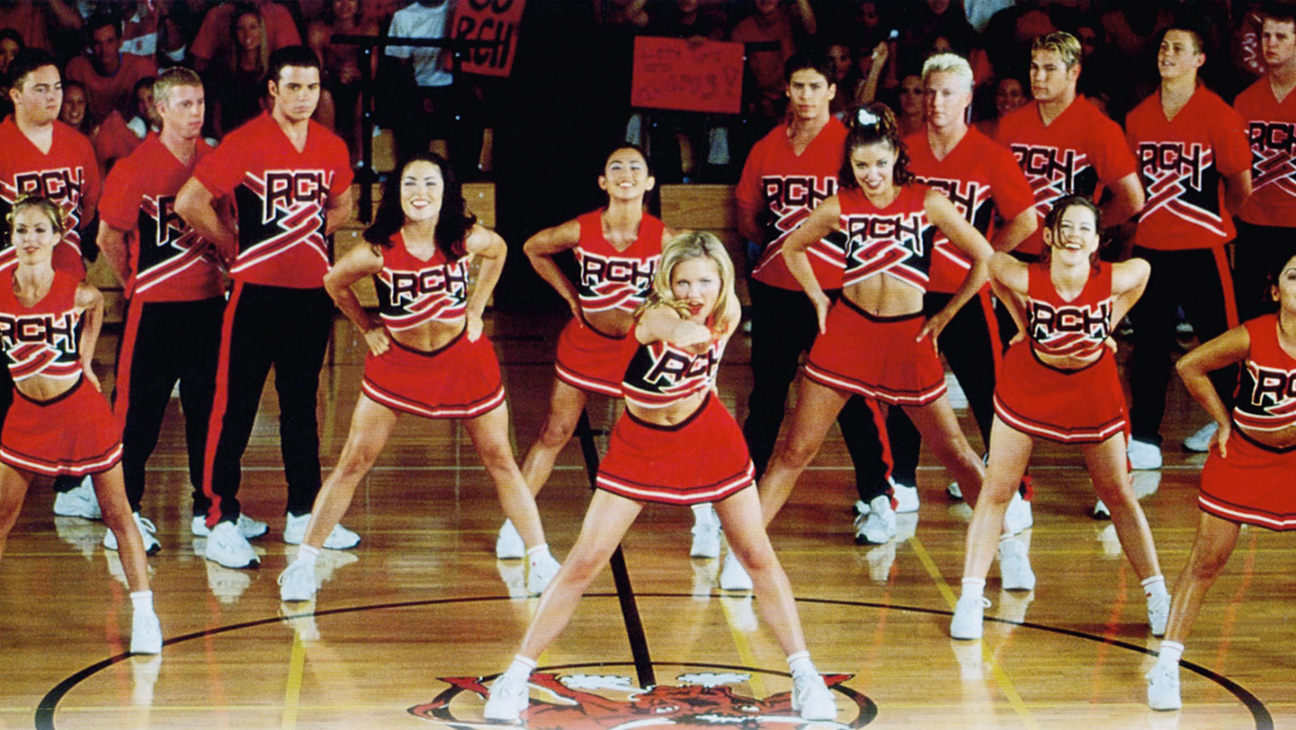 BRING IT ON, Eliza Dushku (front left), Kirsten Dunst (pointing), Nicole Bilderback (front right)