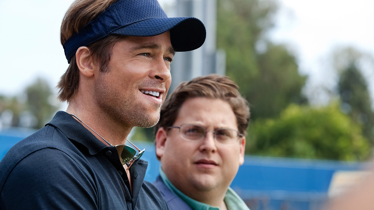 MONEYBALL, from left: Brad Pitt, Jonah Hill, 2011.