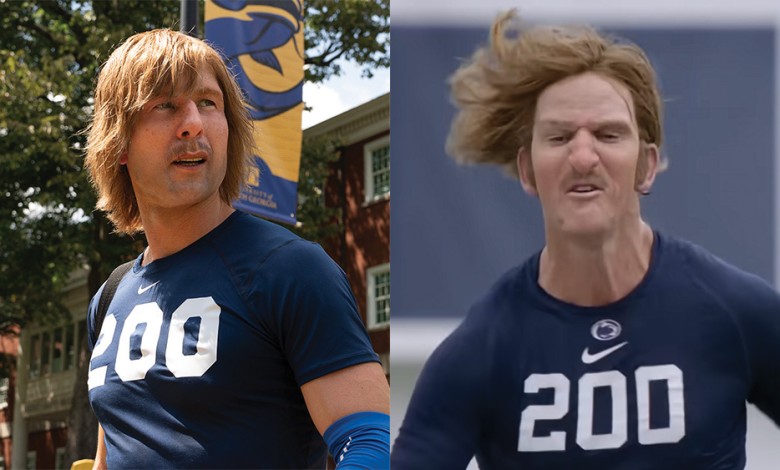 Powell (left) in disguise as the titular Chad Powers, a character originated by ex-Giants QB Eli Manning (above) as a prank video for ESPN.