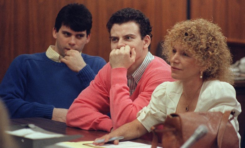 Erik Menendez and his brother Lyle are pictured with attorney Leslie Abramson on Aug. 12, 1991, in Beverly Hills.