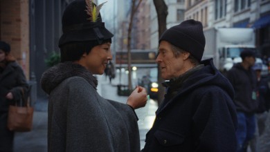 Greta Lee and Willem Dafoe in Late Fame
