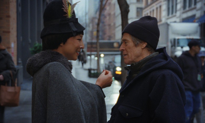 Greta Lee and Willem Dafoe in Late Fame