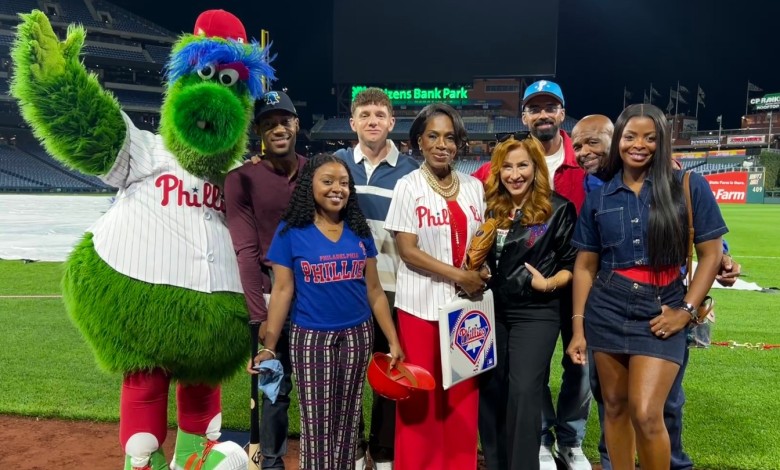 Quinta Brunson and fellow Abbot Elementary teachers at Citizens Bank Park on August 28, 2025 for a live event shoot for ABC series.