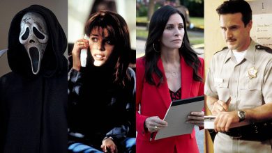 Ghostface in Scream 6, Neve Campbell in Scream, Courteney Cox in Scream 5 and David Arquette in Scream