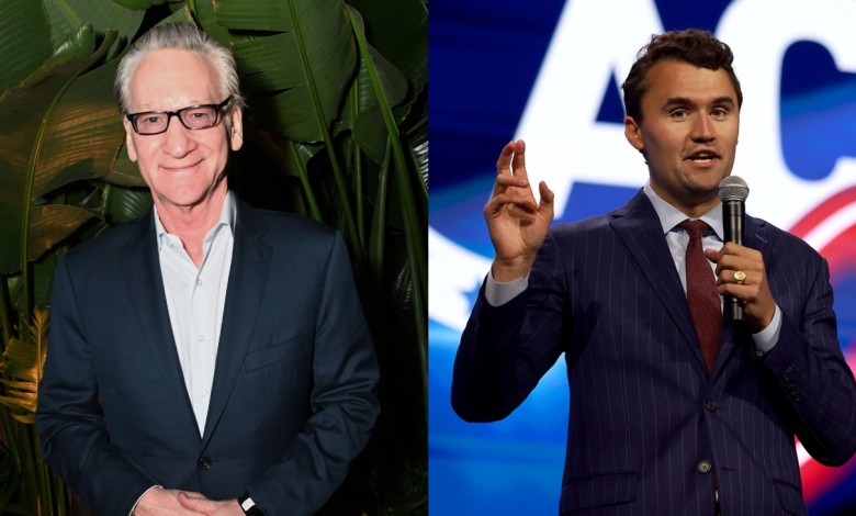 Split image of Bill Maher and Charlie Kirk