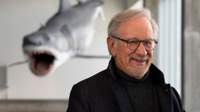 Steven Spielberg poses inside the Academy Museum during a press preview of the new Jaws: The Exhibition on Sept. 10, 2025.