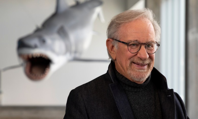 Steven Spielberg poses inside the Academy Museum during a press preview of the new Jaws: The Exhibition on Sept. 10, 2025.