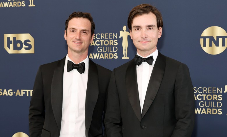 (L-R) Trevor White and Tim White attend the 28th Annual Screen Actors Guild Awards at Barker Hangar on February 27, 2022 in Santa Monica, California.