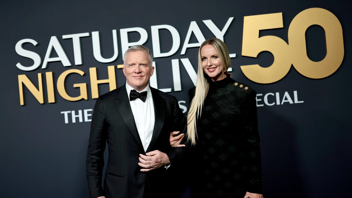 Anthony Michael Hall and Lucia Hall attend SNL50: The Anniversary Special