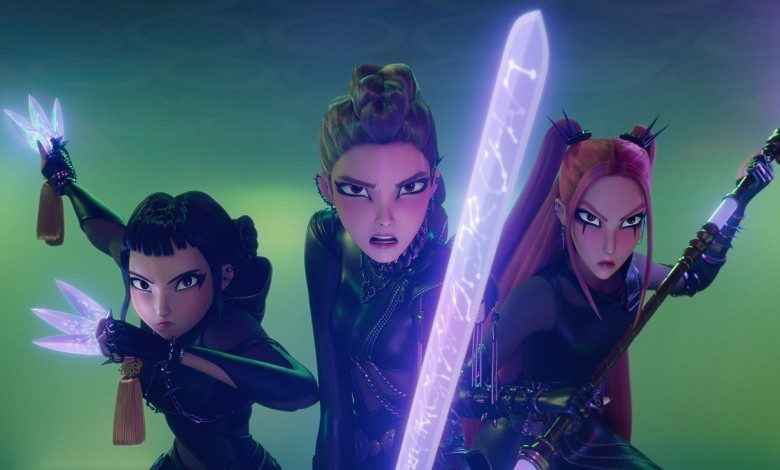 KPOP DEMON HUNTERS - (L-R) Zoey (voice by JI-YOUNG YOO), Rumi (voice by ARDEN CHO) and Mira (voice by MAY HONG) .