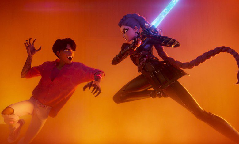 KPOP DEMON HUNTERS - (L-R) Jinu (voice by AHN HYO-SEOP) and Rumi (voice by ARDEN CHO).