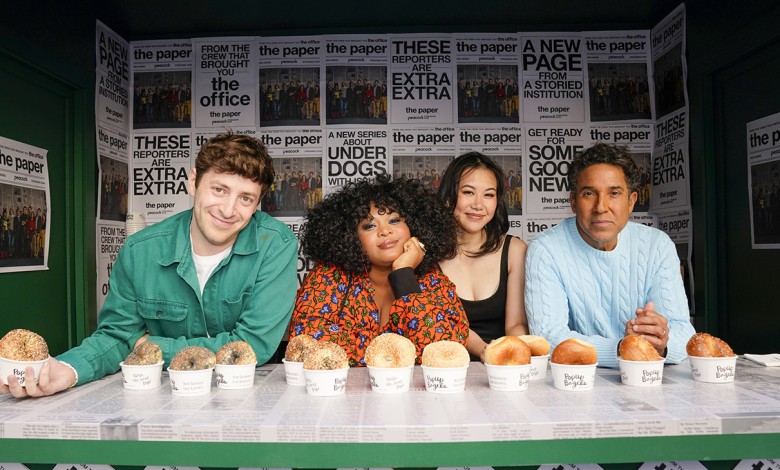 The Paper, Pictured: (l-r) Alex Edelman, Gbemisola Ikumelo, Ramona Young, Oscar Nuñez
