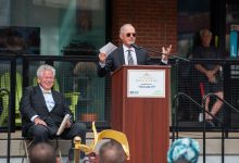 Michael Keaton speaks during the Pittsburgh Walk of Fame ceremony in Pennsylvania on Oct. 20, 2025.