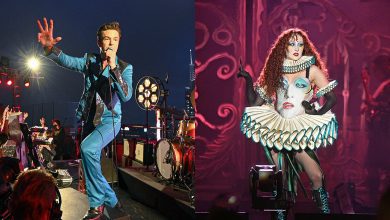 The Killers performing on stage; Chappell Roan performing on stage.