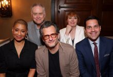 (L-R) TCM Hosts Jacqueline Stewart, Eddie Muller, Ben Mankiewicz, Alicia Malone and Dave Karger attend the Closing Night Party during the 2025 TCM Classic Film Festival at The Hollywood Roosevelt on April 27, 2025 in Hollywood, California.