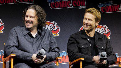 (L-R) Edgar Wright, Glen Powell and Lee Grinner Pace speak onstage as Paramount Pictures presents The Running Man panel during New York Comic Con 2025 at The Jacob K. Javits Convention Center on October 10, 2025 in New York City.