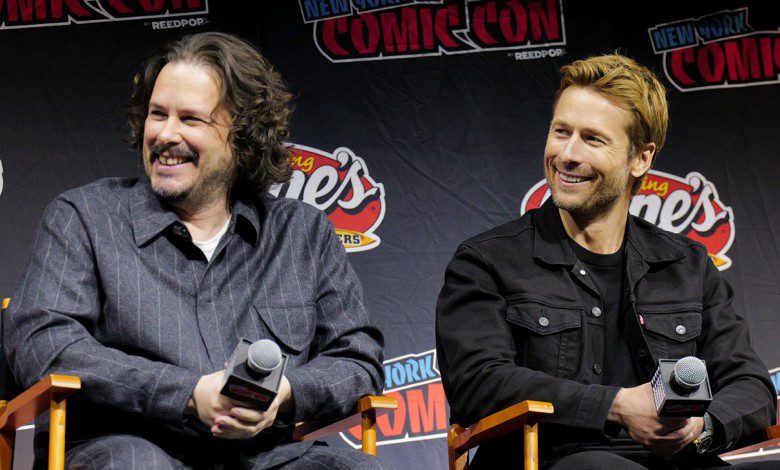 (L-R) Edgar Wright, Glen Powell and Lee Grinner Pace speak onstage as Paramount Pictures presents The Running Man panel during New York Comic Con 2025 at The Jacob K. Javits Convention Center on October 10, 2025 in New York City.