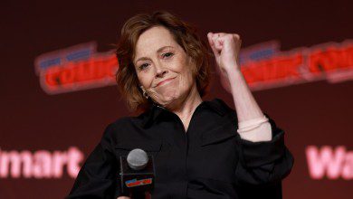 Sigourney Weaver speaks onstage at Sigourney Weaver on ALIEN and Beyond during New York Comic Con 2025 at The Jacob K. Javits Convention Center on October 10, 2025 in New York City.